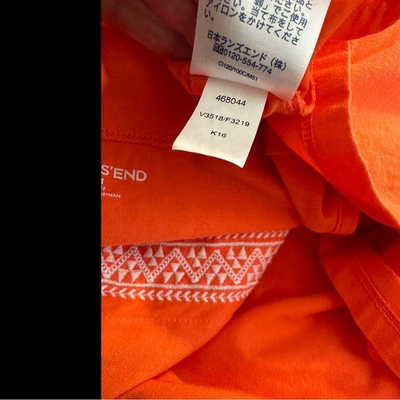 LANDS END Embroidered Dress Orange White Pockets Cotton Split VNeck Swim Cover - Picture 8 of 9